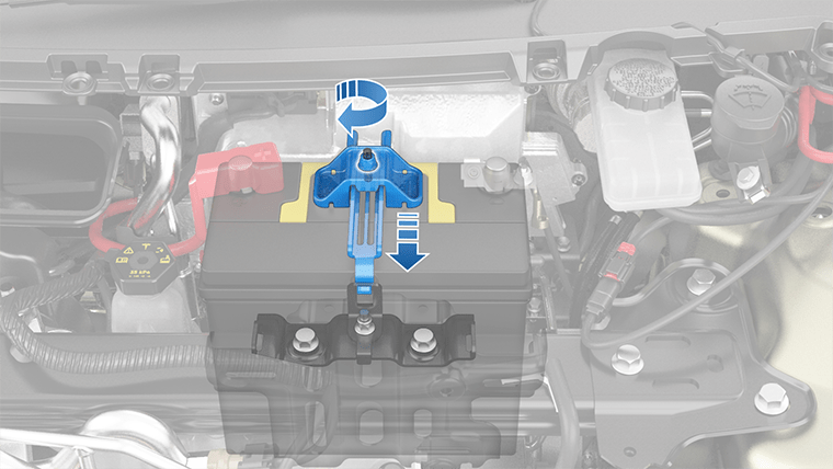 箭头显示正在拧紧螺母并固定托架